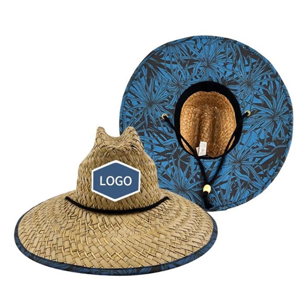 Summer Wide Brim Straw Woven Fisherman Hat With Woven Patch - Summer Wide Brim Straw Woven Fisherman Hat With Woven Patch - Image 3 of 8