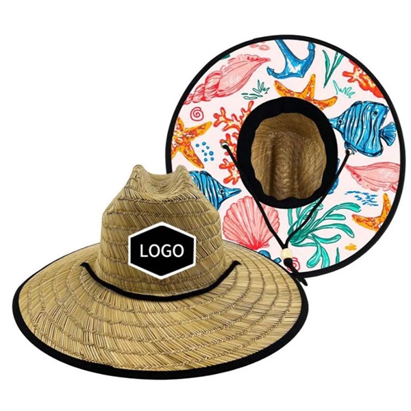 Summer Wide Brim Straw Woven Fisherman Hat With Woven Patch - Summer Wide Brim Straw Woven Fisherman Hat With Woven Patch - Image 6 of 8