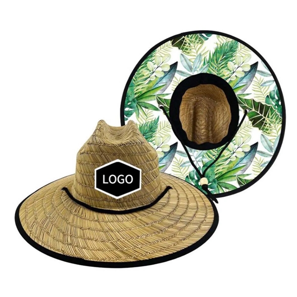 Summer Wide Brim Straw Woven Fisherman Hat With Woven Patch - Summer Wide Brim Straw Woven Fisherman Hat With Woven Patch - Image 7 of 8