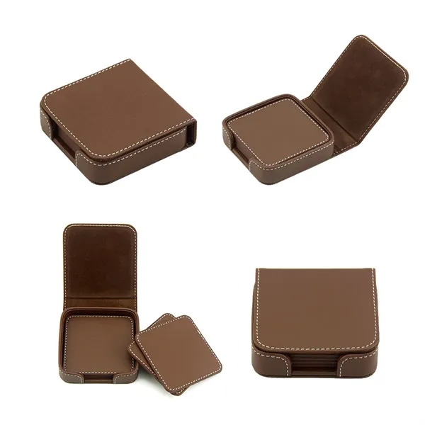 Classic Luxury Executive Desk Leatherette Square Coaster Set - Classic Luxury Executive Desk Leatherette Square Coaster Set - Image 2 of 2