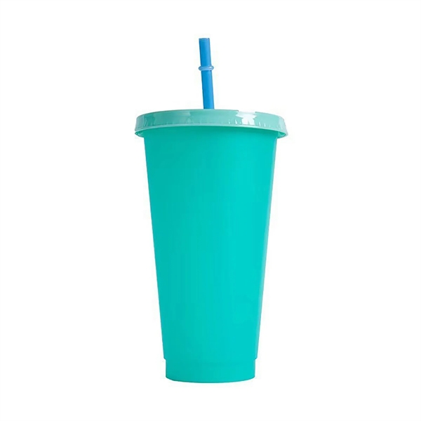 24 Oz Stacked Plastic Color Changing Cold Tumbler With Straw - 24 Oz Stacked Plastic Color Changing Cold Tumbler With Straw - Image 2 of 7