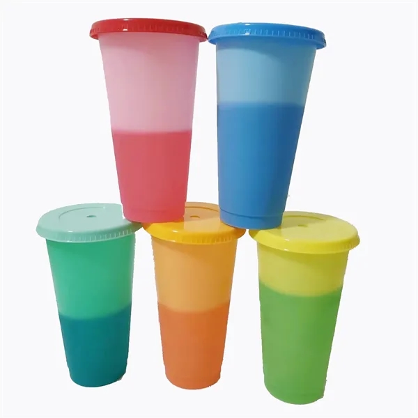 24 Oz Stacked Plastic Color Changing Cold Tumbler With Straw - 24 Oz Stacked Plastic Color Changing Cold Tumbler With Straw - Image 6 of 7