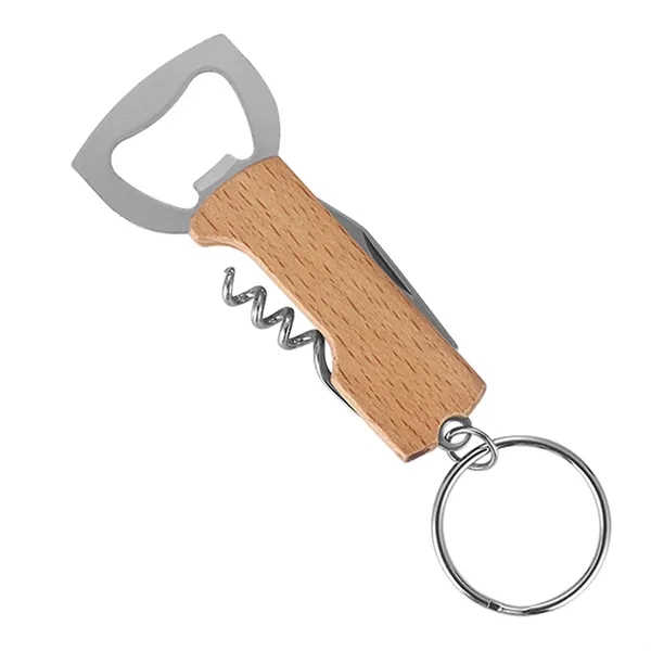 Multi-Function Stainless Steel Wooden Keychain Bottle Opener - Multi-Function Stainless Steel Wooden Keychain Bottle Opener - Image 1 of 3