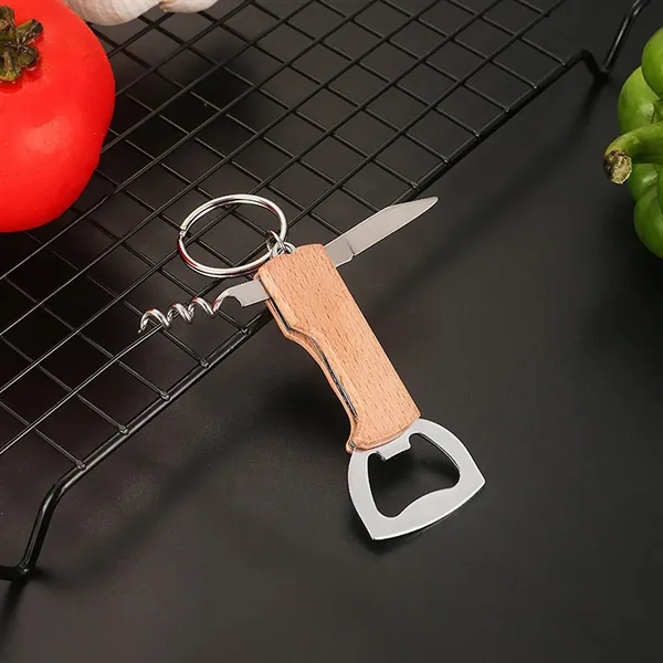 Multi-Function Stainless Steel Wooden Keychain Bottle Opener - Multi-Function Stainless Steel Wooden Keychain Bottle Opener - Image 3 of 3