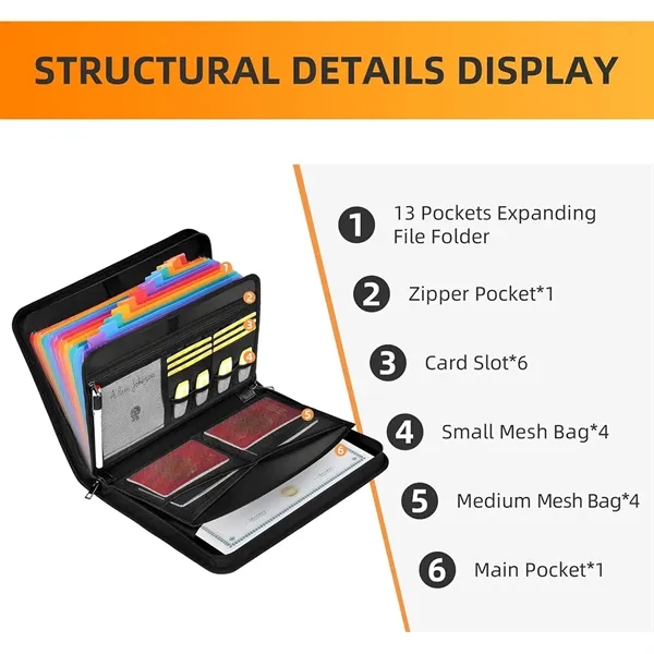 Accordion File Organizer Fireproof Folder with Zipper & Labe - Accordion File Organizer Fireproof Folder with Zipper & Labe - Image 1 of 4