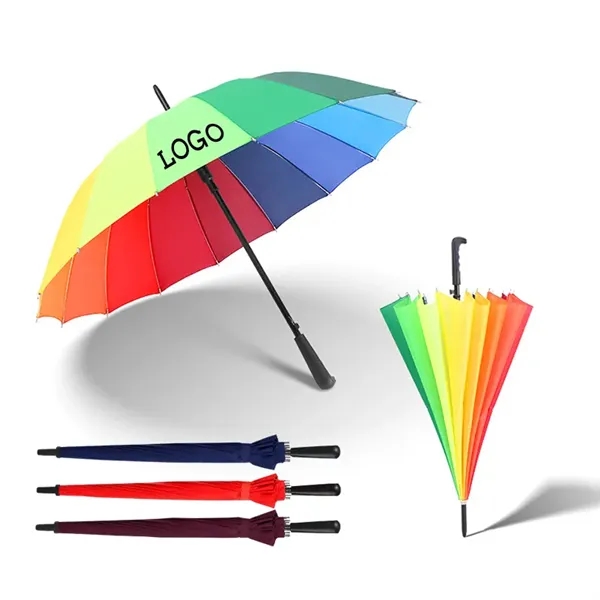 38" LGBT Pride Rainbow 16 Ribs Long Handle Umbrella - 38" LGBT Pride Rainbow 16 Ribs Long Handle Umbrella - Image 0 of 3