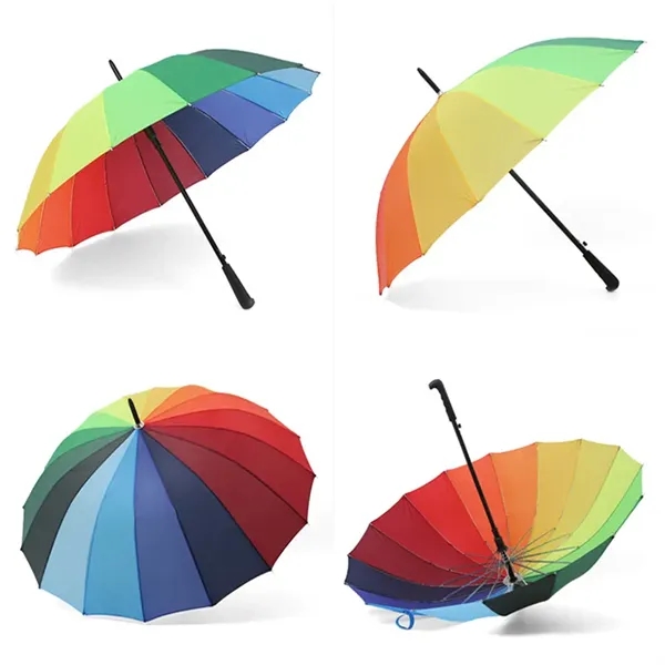 38" LGBT Pride Rainbow 16 Ribs Long Handle Umbrella - 38" LGBT Pride Rainbow 16 Ribs Long Handle Umbrella - Image 1 of 3