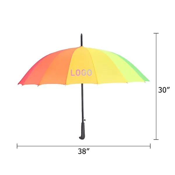 38" LGBT Pride Rainbow 16 Ribs Long Handle Umbrella - 38" LGBT Pride Rainbow 16 Ribs Long Handle Umbrella - Image 2 of 3