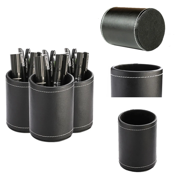 PU Leather Round Pen &Pencil Stationery Stand Desk Organizer - PU Leather Round Pen &Pencil Stationery Stand Desk Organizer - Image 2 of 3