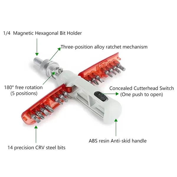 14-in-1 Portable Home Magnetic Ratchet Screwdriver Set - 14-in-1 Portable Home Magnetic Ratchet Screwdriver Set - Image 2 of 3