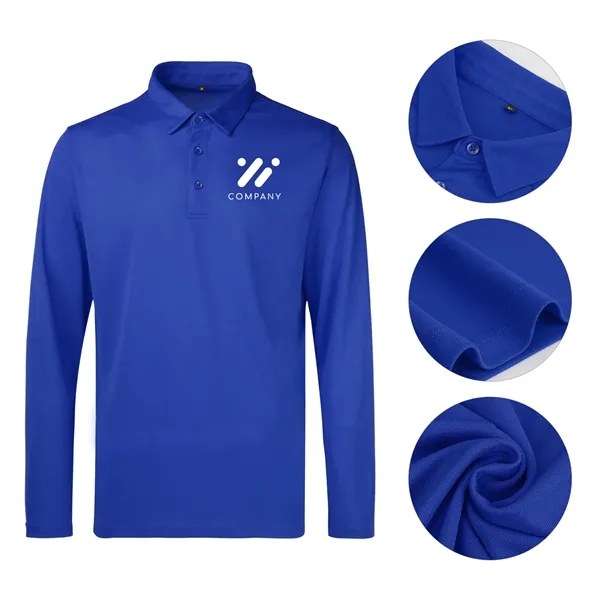 Men'S Sport Micro Pique Long Sleeve Polo Shirt - Men'S Sport Micro Pique Long Sleeve Polo Shirt - Image 2 of 6