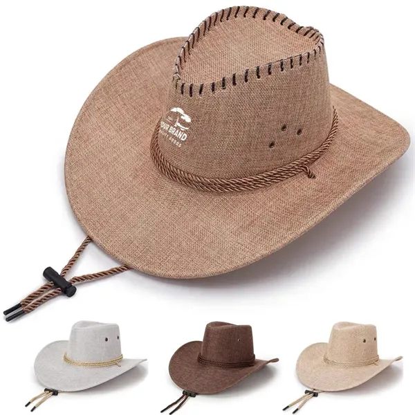 Men's Outdoor Beach Western Cowboy Wide Brim Linen Sun Hat - Men's Outdoor Beach Western Cowboy Wide Brim Linen Sun Hat - Image 0 of 3
