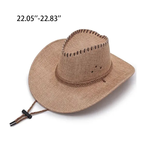 Men's Outdoor Beach Western Cowboy Wide Brim Linen Sun Hat - Men's Outdoor Beach Western Cowboy Wide Brim Linen Sun Hat - Image 1 of 3