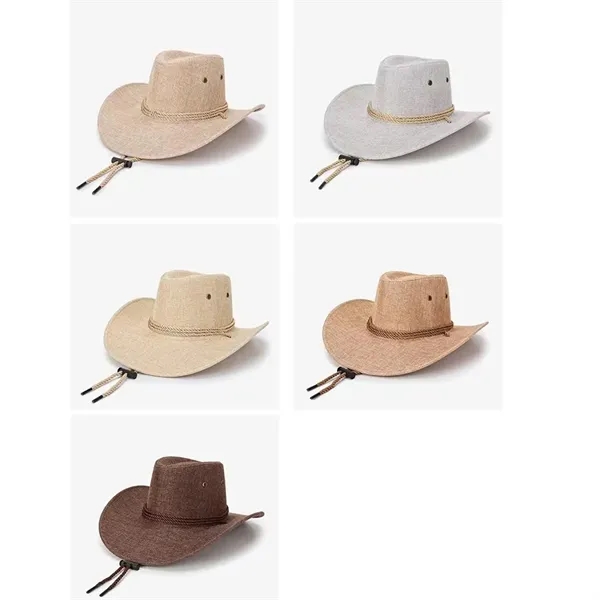 Men's Outdoor Beach Western Cowboy Wide Brim Linen Sun Hat - Men's Outdoor Beach Western Cowboy Wide Brim Linen Sun Hat - Image 3 of 3
