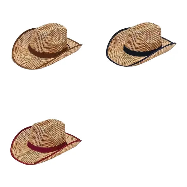 Unisex Woven Straw Round Up Summer Beach Wide Brim Hat - Unisex Woven Straw Round Up Summer Beach Wide Brim Hat - Image 3 of 3