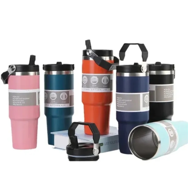 30 Oz Stainless Steel Tumbler with Straw - 30 Oz Stainless Steel Tumbler with Straw - Image 2 of 3