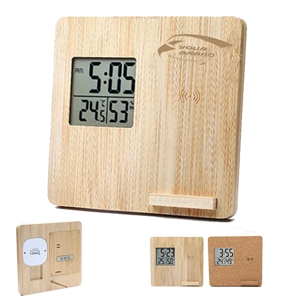 Wireless Charging Weather Temperature Humidity Bamboo Clock - Wireless Charging Weather Temperature Humidity Bamboo Clock - Image 0 of 5