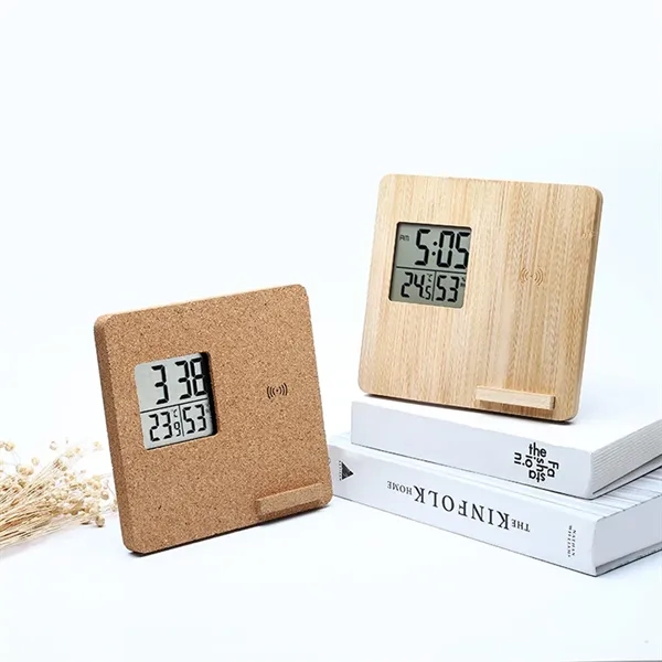 Wireless Charging Weather Temperature Humidity Bamboo Clock - Wireless Charging Weather Temperature Humidity Bamboo Clock - Image 2 of 5