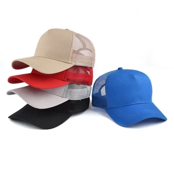 5-Panel High Crown Mesh Back Cotton Trucker Hat - 5-Panel High Crown Mesh Back Cotton Trucker Hat - Image 4 of 4