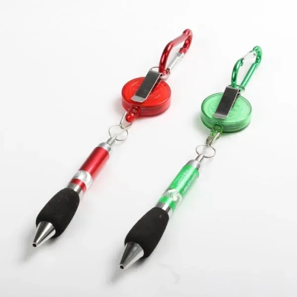 Retractable Soft Grip Metal Pen With Carabiner - Retractable Soft Grip Metal Pen With Carabiner - Image 0 of 5