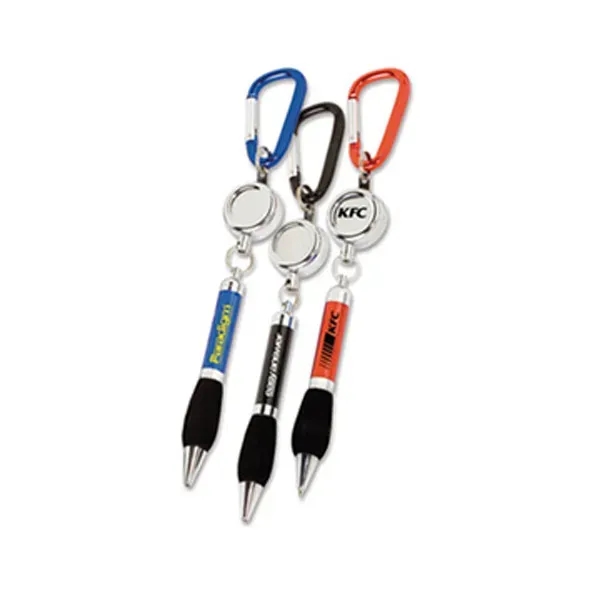 Retractable Soft Grip Metal Pen With Carabiner - Retractable Soft Grip Metal Pen With Carabiner - Image 1 of 5