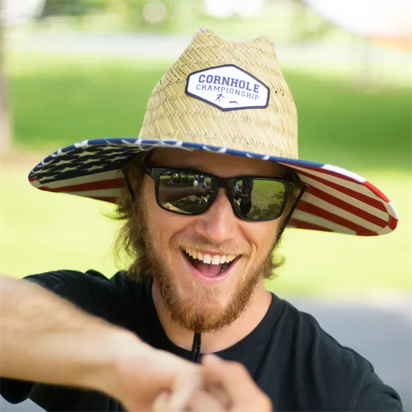 USA American Flag Straw Hat with Custom Patch - Domestic - USA American Flag Straw Hat with Custom Patch - Domestic - Image 0 of 10