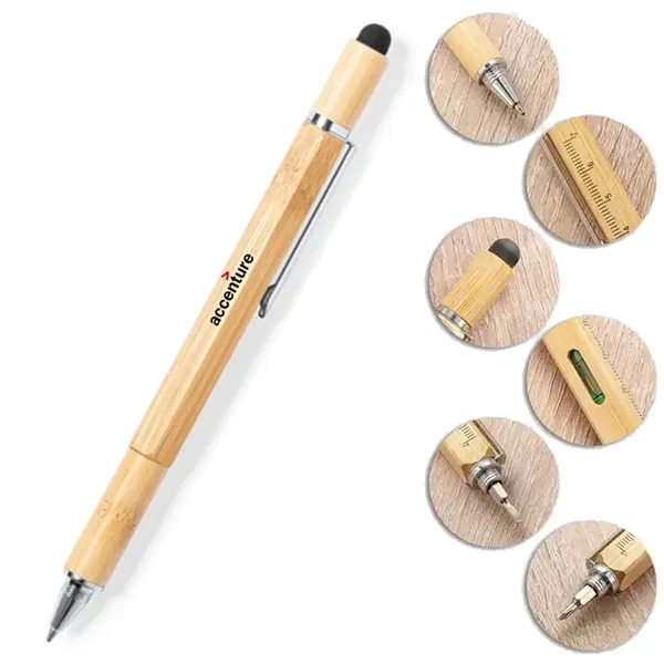 Multi Pen: Custom Logo 6-in-1 Bamboo Multi-Tool Pen - Multi Pen: Custom Logo 6-in-1 Bamboo Multi-Tool Pen - Image 0 of 5