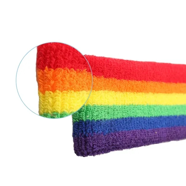 Elastic Cotton Towel Rainbow Headband With Sweat Wicking - Elastic Cotton Towel Rainbow Headband With Sweat Wicking - Image 2 of 2