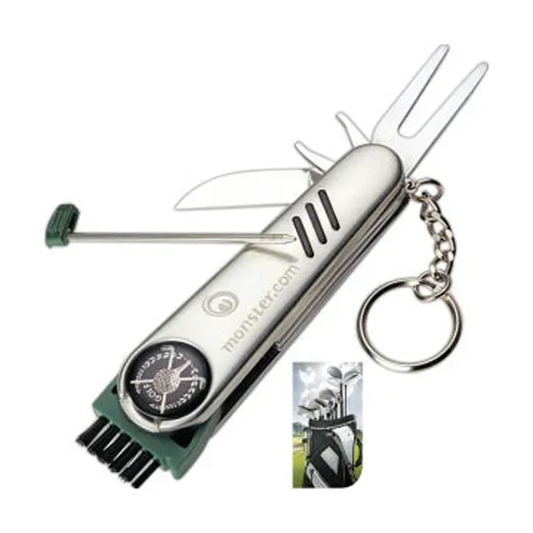 Stainless Steel Pocket Golf Tool Kit 7-In-1 Keychain - Stainless Steel Pocket Golf Tool Kit 7-In-1 Keychain - Image 0 of 1