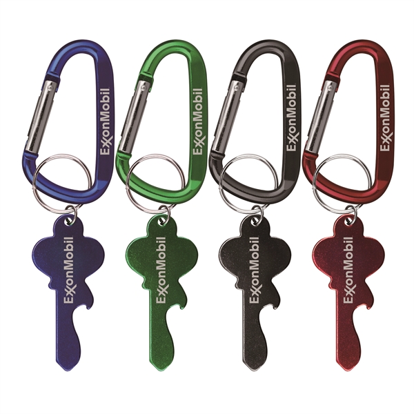 Key Shape Bottle Opener KeyRing with Carabiner - Key Shape Bottle Opener KeyRing with Carabiner - Image 0 of 4