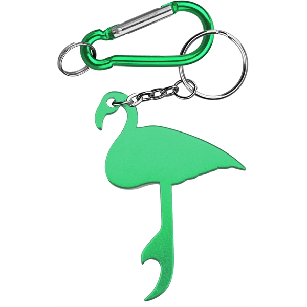 Flamingo Shaped Aluminum Bottle Opener with Carabiner - Flamingo Shaped Aluminum Bottle Opener with Carabiner - Image 1 of 4