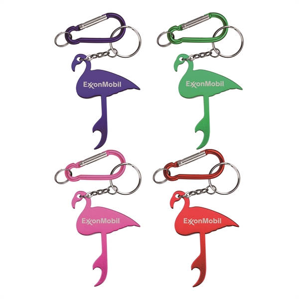 Flamingo Shaped Aluminum Bottle Opener with Carabiner - Flamingo Shaped Aluminum Bottle Opener with Carabiner - Image 0 of 4