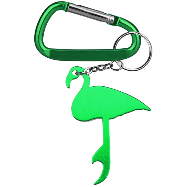 Flamingo Shaped Aluminum Bottle Opener with Carabiner - Flamingo Shaped Aluminum Bottle Opener with Carabiner - Image 1 of 4