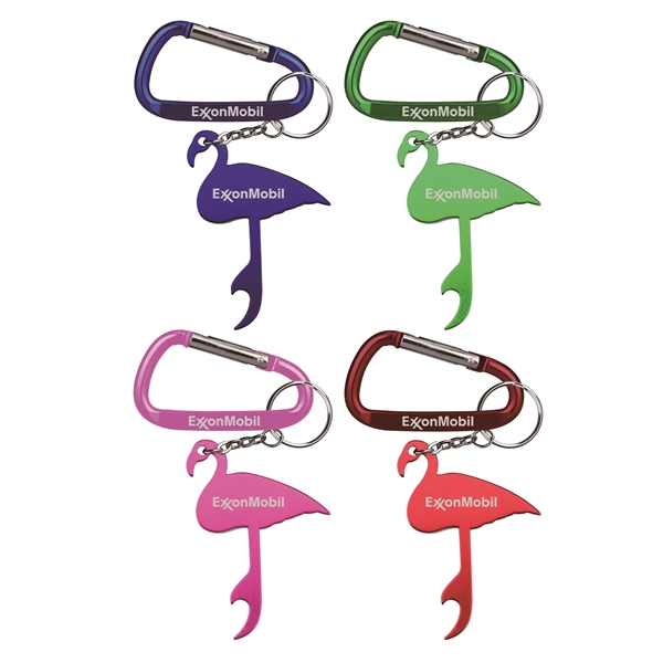 Flamingo Shaped Aluminum Bottle Opener with Carabiner - Flamingo Shaped Aluminum Bottle Opener with Carabiner - Image 0 of 4