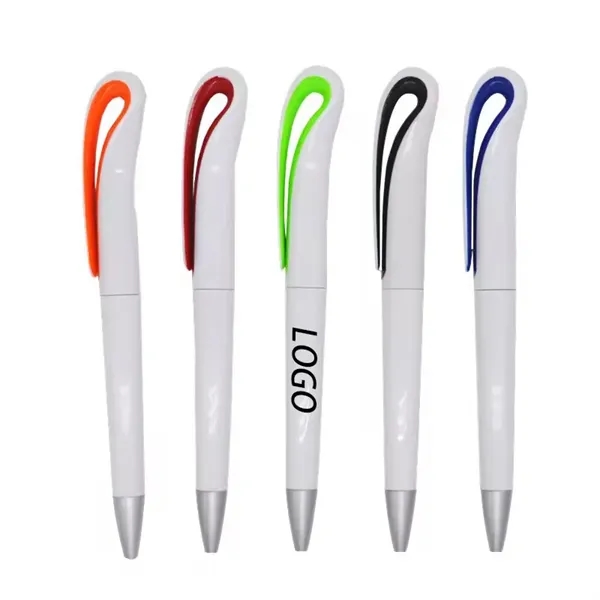 White Revolving Plastic Ballpoint Pen - White Revolving Plastic Ballpoint Pen - Image 0 of 4