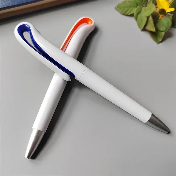 White Revolving Plastic Ballpoint Pen - White Revolving Plastic Ballpoint Pen - Image 3 of 4