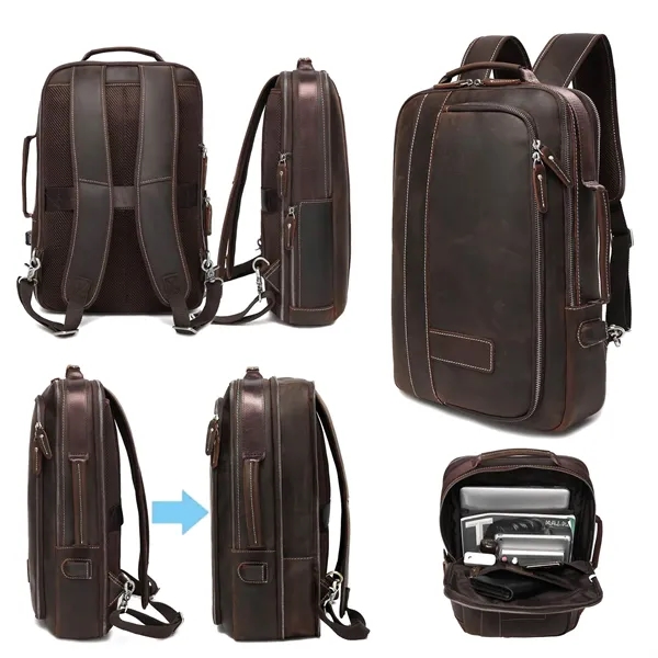 Full Grain Leather Expandable 15.6 Laptop Backpack - Full Grain Leather Expandable 15.6 Laptop Backpack - Image 0 of 2