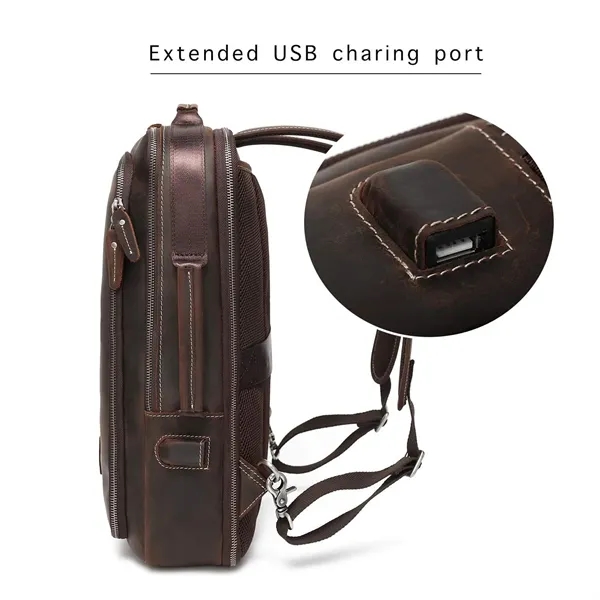 Full Grain Leather Expandable 15.6 Laptop Backpack - Full Grain Leather Expandable 15.6 Laptop Backpack - Image 2 of 2
