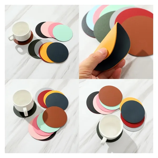 4 Inch PU Leather Coasters - 4 Inch PU Leather Coasters - Image 2 of 2
