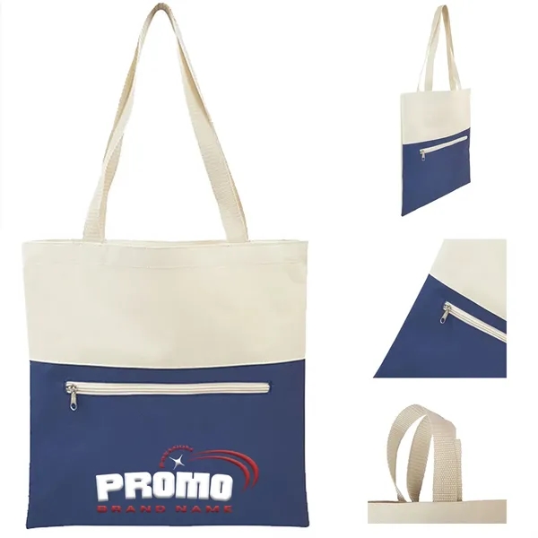 Canvas Tote Bag With An External Pocket W/ Zipper Closure - Canvas Tote Bag With An External Pocket W/ Zipper Closure - Image 0 of 3