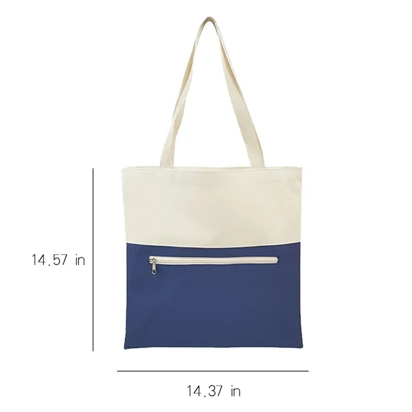 Canvas Tote Bag With An External Pocket W/ Zipper Closure - Canvas Tote Bag With An External Pocket W/ Zipper Closure - Image 1 of 3