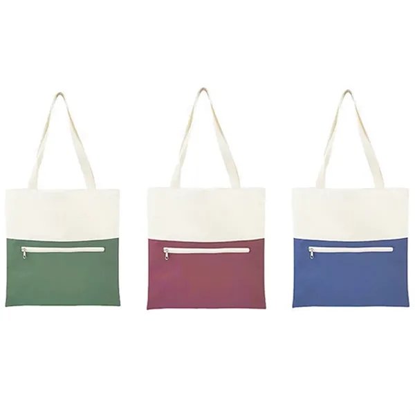 Canvas Tote Bag With An External Pocket W/ Zipper Closure - Canvas Tote Bag With An External Pocket W/ Zipper Closure - Image 2 of 3