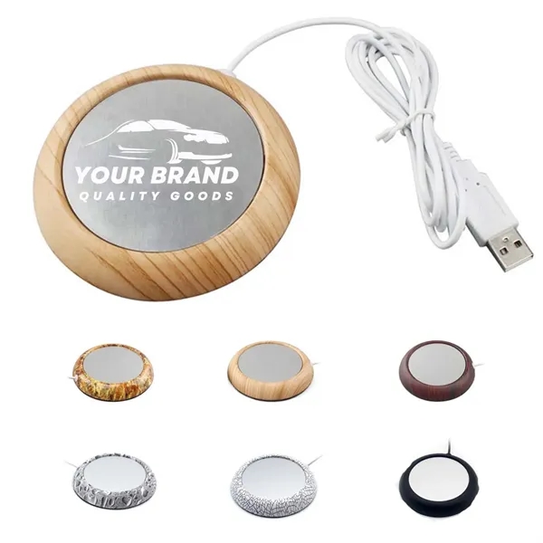 USB Cup Mug Warmer Wood & Metal Home Office Heater Coaster - USB Cup Mug Warmer Wood & Metal Home Office Heater Coaster - Image 0 of 5