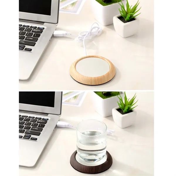 USB Cup Mug Warmer Wood & Metal Home Office Heater Coaster - USB Cup Mug Warmer Wood & Metal Home Office Heater Coaster - Image 2 of 5