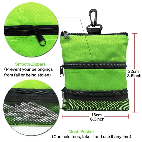 Golf Tees Accessory Pouch 3 Zippered Pockets with Clips - Golf Tees Accessory Pouch 3 Zippered Pockets with Clips - Image 1 of 5