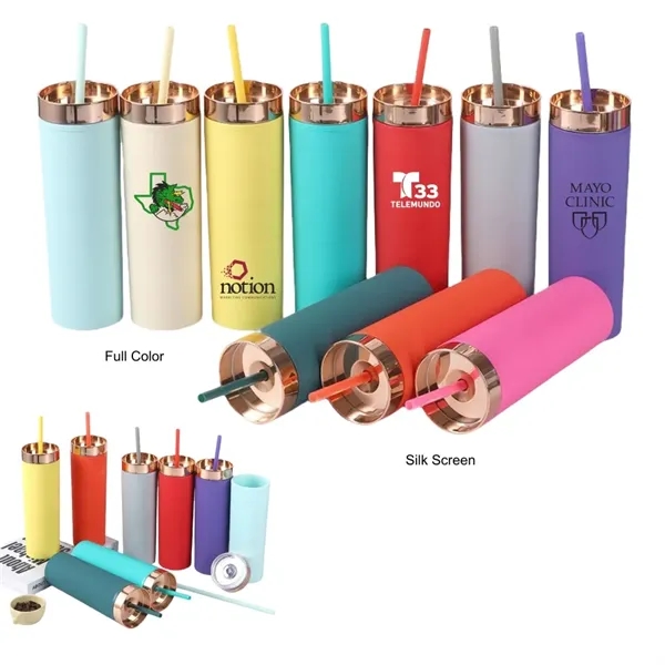 16 oz Acrylic Double Wall Travel Mug with Straw and Lid - 16 oz Acrylic Double Wall Travel Mug with Straw and Lid - Image 0 of 18