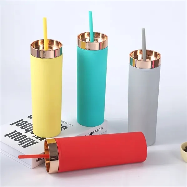 16 oz Acrylic Double Wall Travel Mug with Straw and Lid - 16 oz Acrylic Double Wall Travel Mug with Straw and Lid - Image 12 of 18