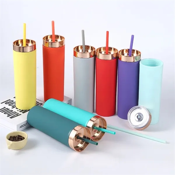 16 oz Acrylic Double Wall Travel Mug with Straw and Lid - 16 oz Acrylic Double Wall Travel Mug with Straw and Lid - Image 15 of 18