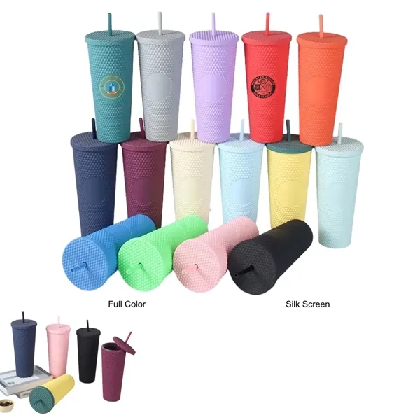 24 oz Studded Matte Plastic Tumbler with Lid and Straw - 24 oz Studded Matte Plastic Tumbler with Lid and Straw - Image 0 of 24