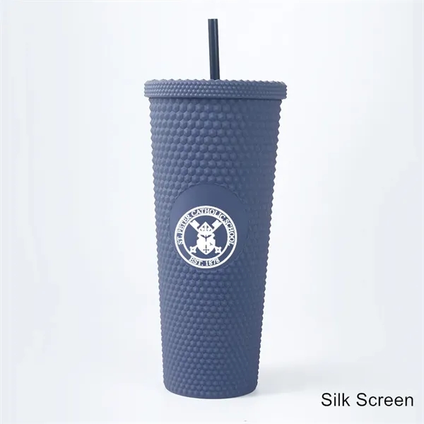 24 oz Studded Matte Plastic Tumbler with Lid and Straw - 24 oz Studded Matte Plastic Tumbler with Lid and Straw - Image 2 of 24